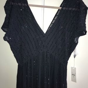 Navy blue long beaded evening gown. Never worn!